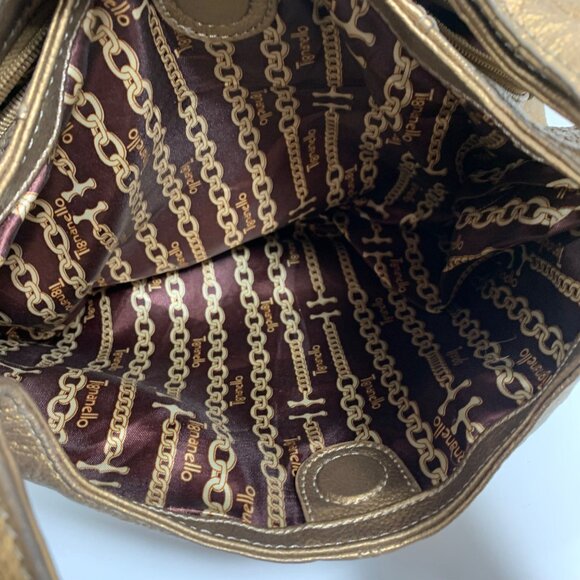 TIGNANELLO Metallic Bronze Leather Hobo Bucket Shoulder Bag + Keychain, Wallet - Picture 14 of 14